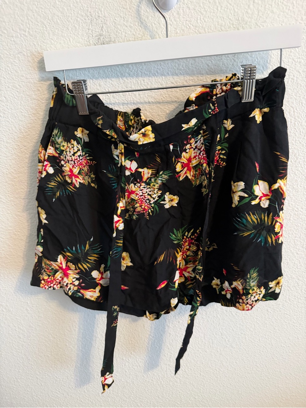 Ambiance Black Tropical Floral Paperbag Shorts